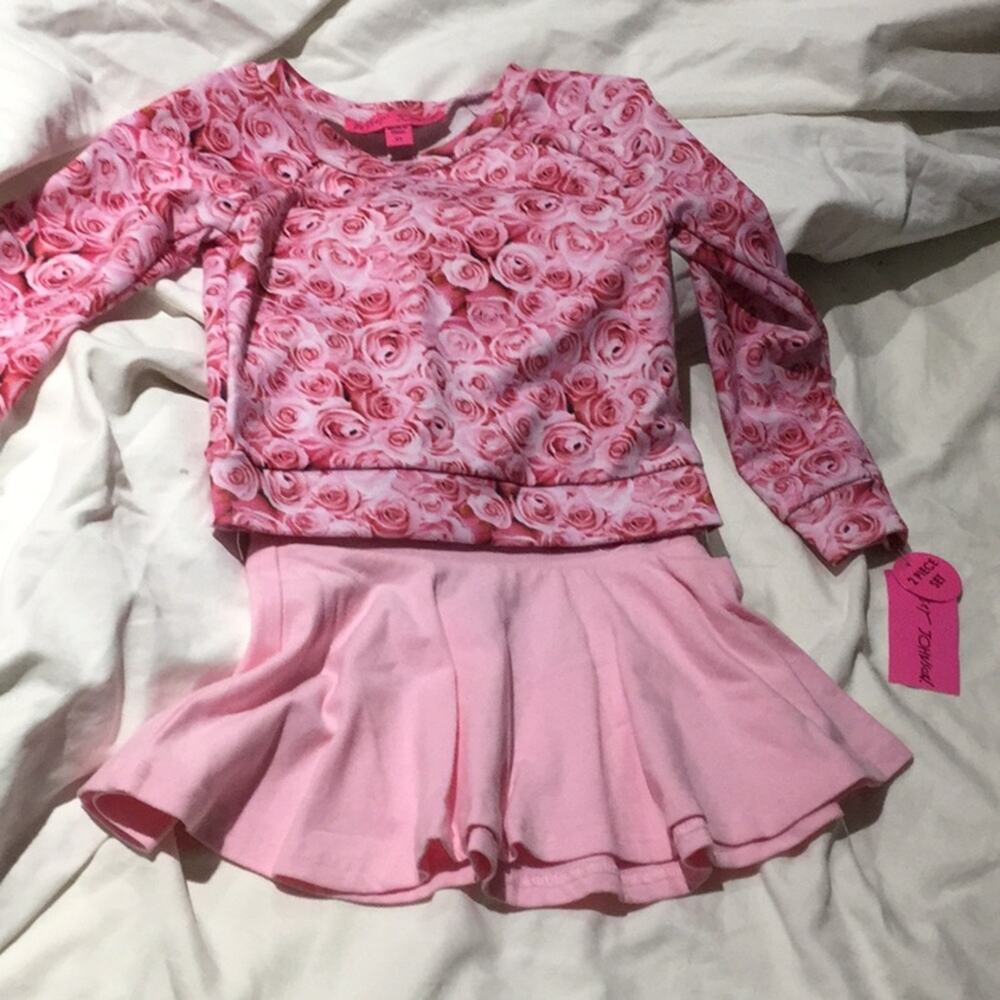 Betsey Johnson 2T rose top pink skirt set nwt
